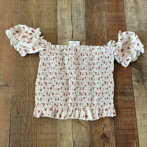 Charlotte Russe white with pink floral crop top women's small